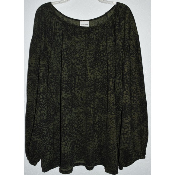 Ava & Viv Tops - Ava & Viv Top 3X Green Floral Stretch Long Sleeve Lightweight‎ Flowey Pullover